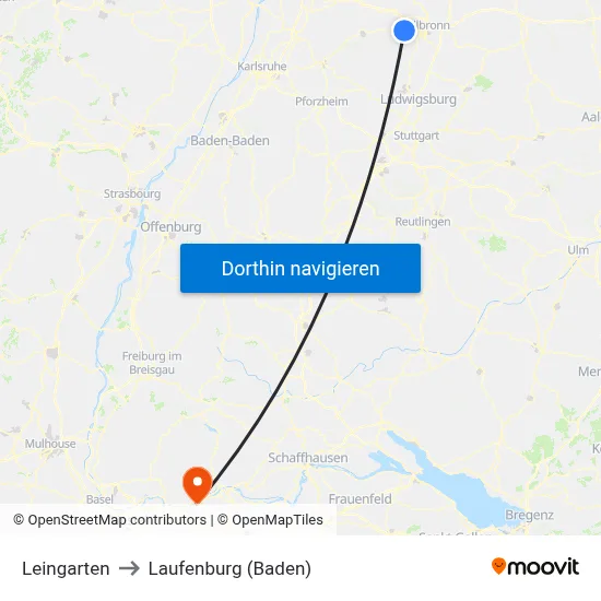 Leingarten to Laufenburg (Baden) map