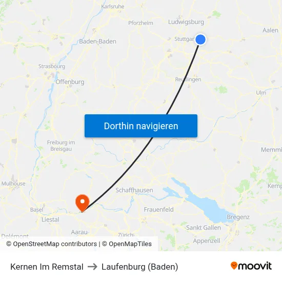 Kernen Im Remstal to Laufenburg (Baden) map