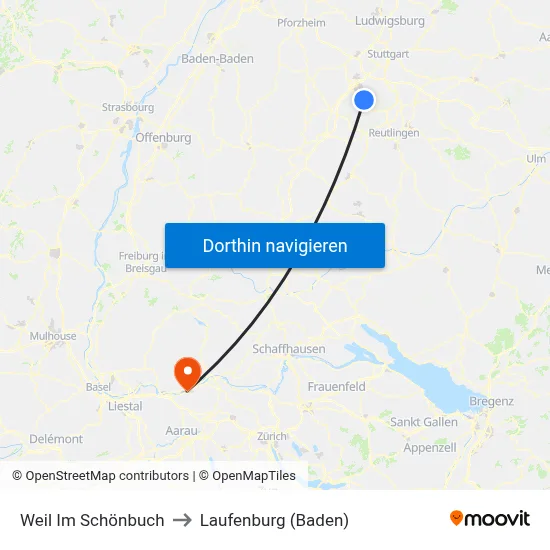 Weil Im Schönbuch to Laufenburg (Baden) map