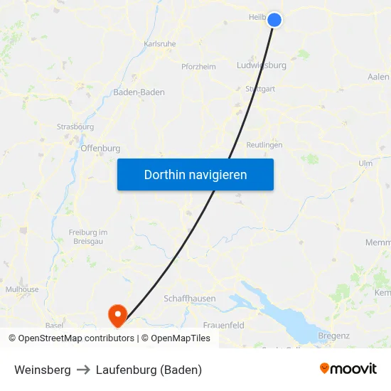 Weinsberg to Laufenburg (Baden) map