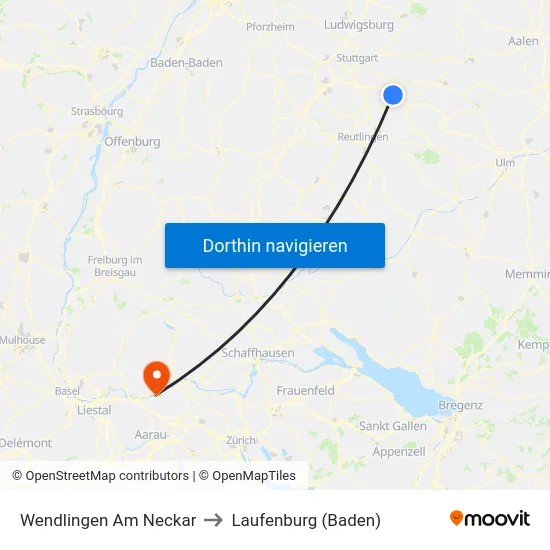 Wendlingen Am Neckar to Laufenburg (Baden) map