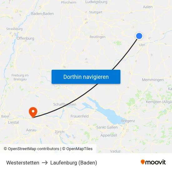Westerstetten to Laufenburg (Baden) map