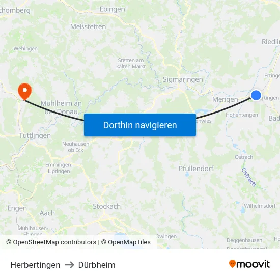 Herbertingen to Dürbheim map