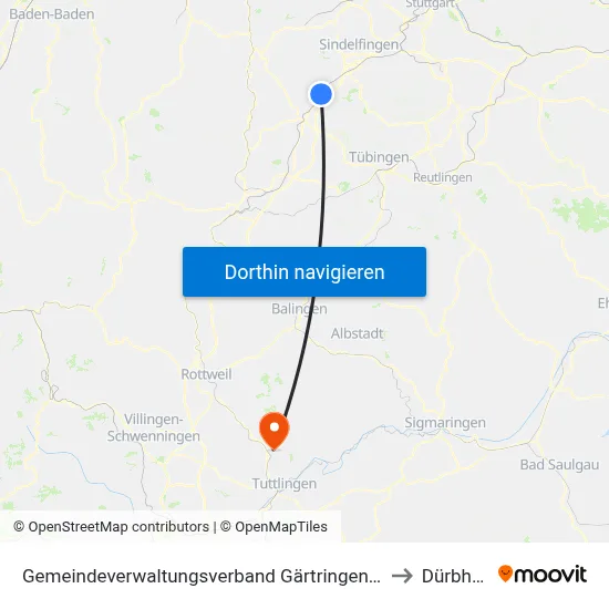 Gemeindeverwaltungsverband Gärtringen/Ehningen to Dürbheim map