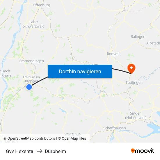 Gvv Hexental to Dürbheim map