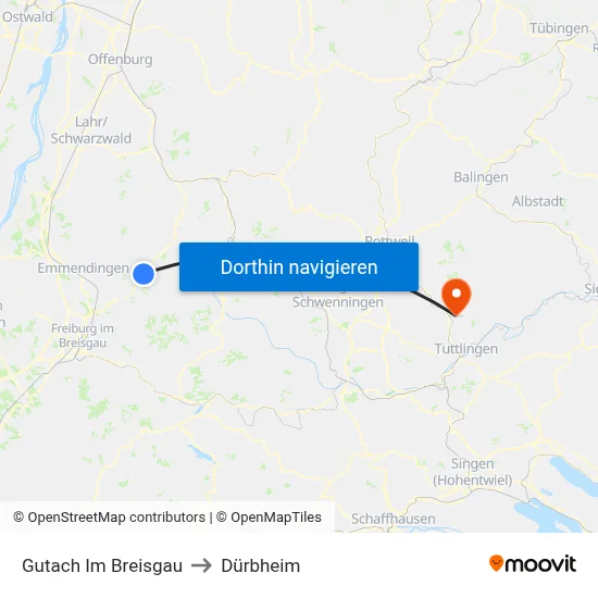 Gutach Im Breisgau to Dürbheim map