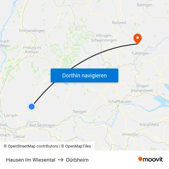 Hausen Im Wiesental to Dürbheim map