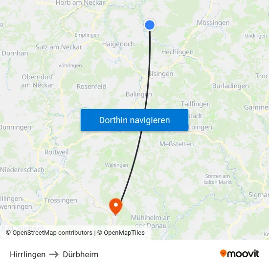 Hirrlingen to Dürbheim map
