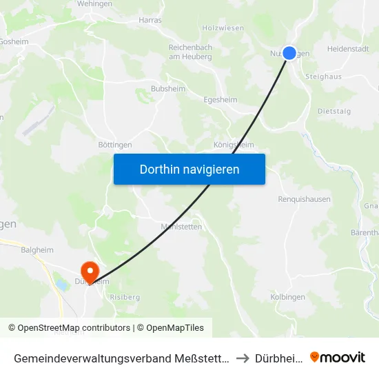 Gemeindeverwaltungsverband Meßstetten to Dürbheim map