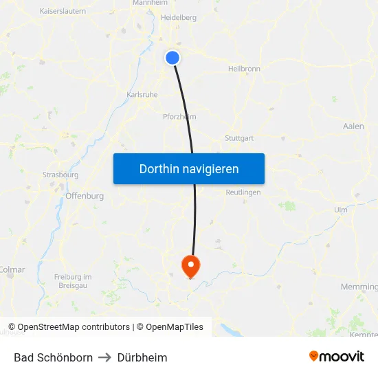 Bad Schönborn to Dürbheim map