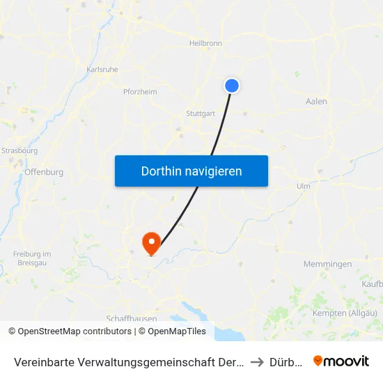 Vereinbarte Verwaltungsgemeinschaft Der Stadt Backnang to Dürbheim map