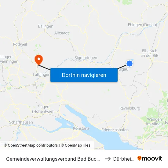 Gemeindeverwaltungsverband Bad Buchau to Dürbheim map