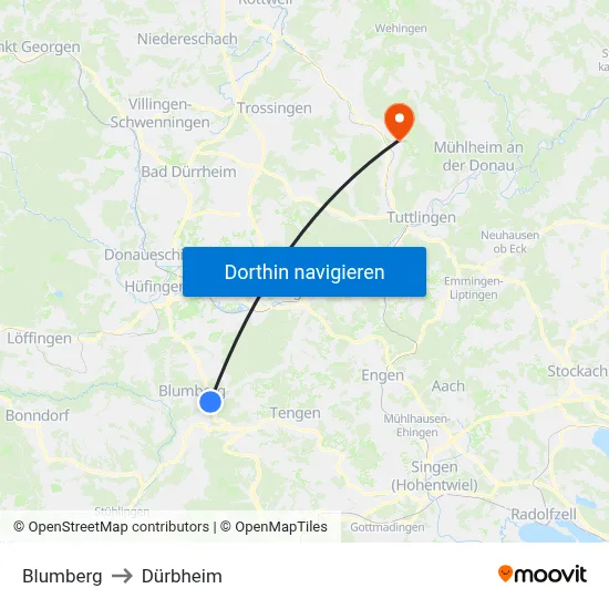 Blumberg to Dürbheim map