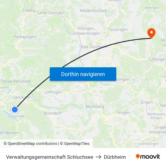Verwaltungsgemeinschaft Schluchsee to Dürbheim map