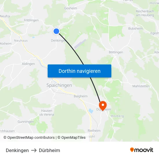 Denkingen to Dürbheim map