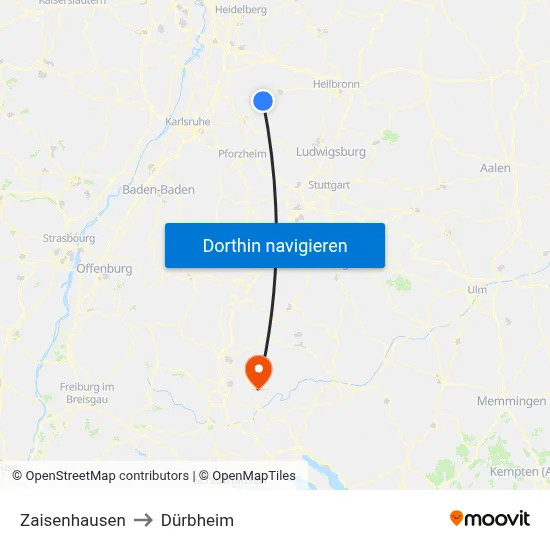 Zaisenhausen to Dürbheim map