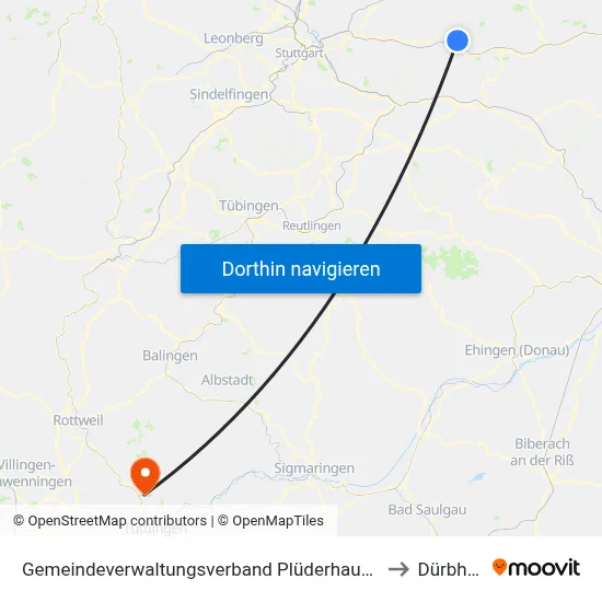 Gemeindeverwaltungsverband Plüderhausen-Urbach to Dürbheim map