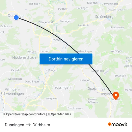 Dunningen to Dürbheim map