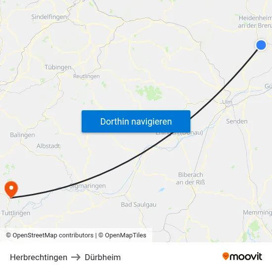 Herbrechtingen to Dürbheim map
