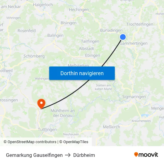 Gemarkung Gauselfingen to Dürbheim map