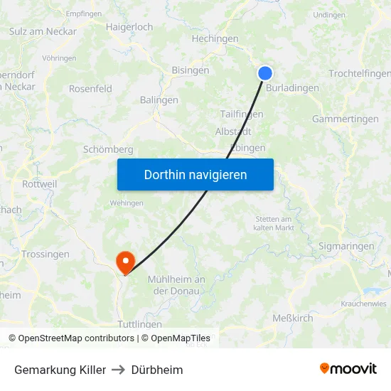 Gemarkung Killer to Dürbheim map