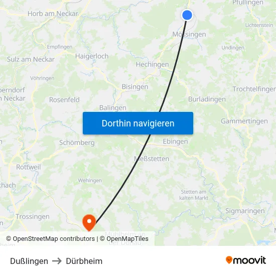 Dußlingen to Dürbheim map