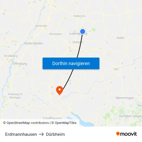 Erdmannhausen to Dürbheim map