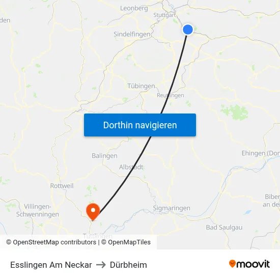 Esslingen Am Neckar to Dürbheim map