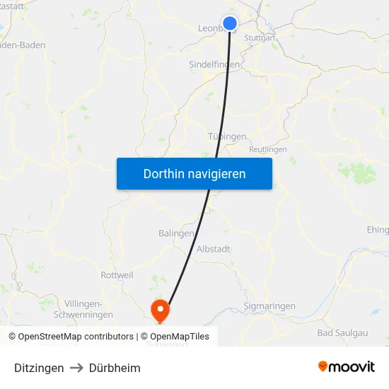 Ditzingen to Dürbheim map