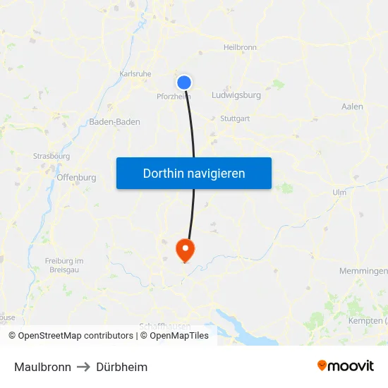 Maulbronn to Dürbheim map