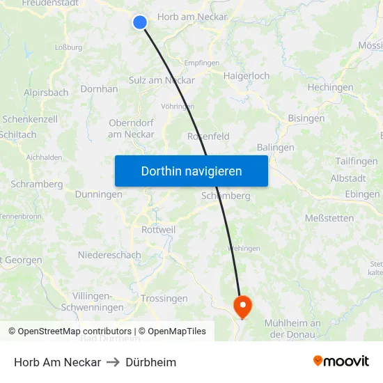 Horb Am Neckar to Dürbheim map