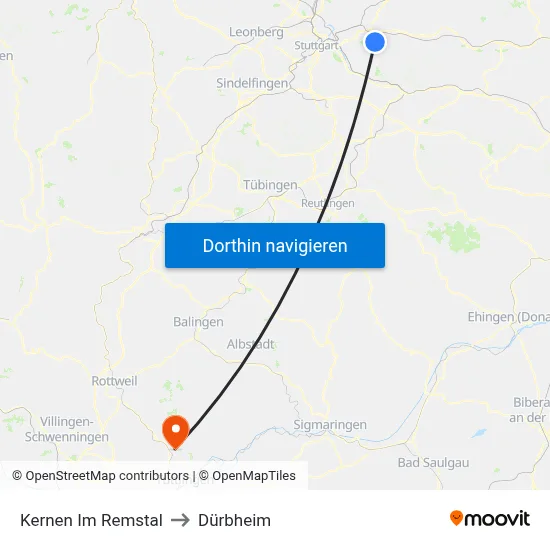 Kernen Im Remstal to Dürbheim map