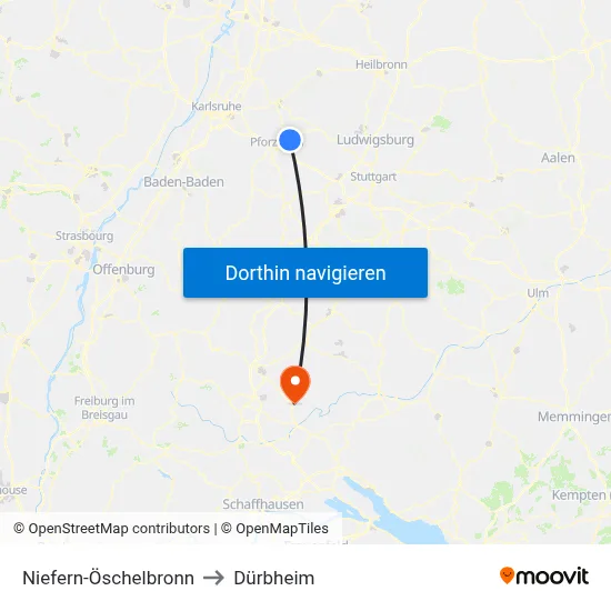 Niefern-Öschelbronn to Dürbheim map