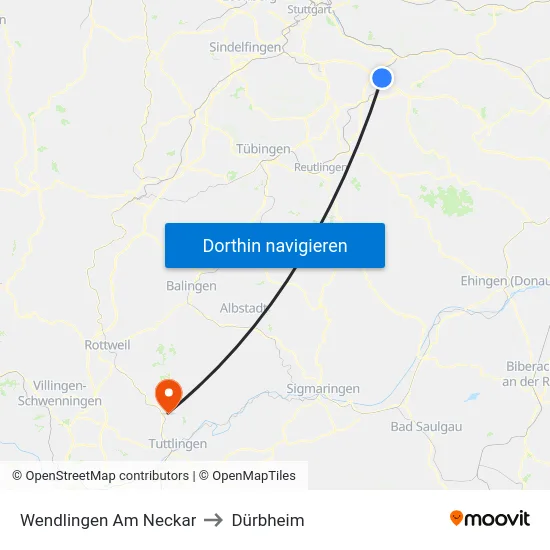 Wendlingen Am Neckar to Dürbheim map