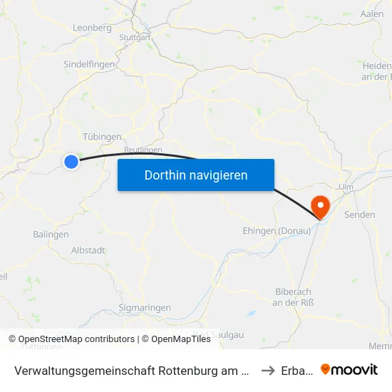 Verwaltungsgemeinschaft Rottenburg am Neckar to Erbach map