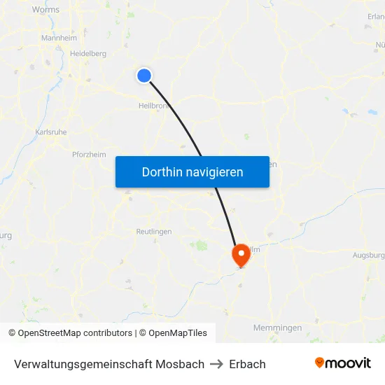 Verwaltungsgemeinschaft Mosbach to Erbach map