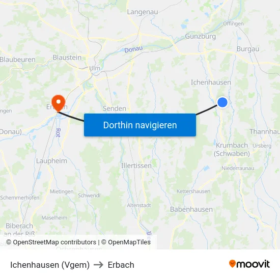 Ichenhausen (Vgem) to Erbach map