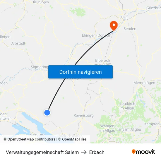 Verwaltungsgemeinschaft Salem to Erbach map