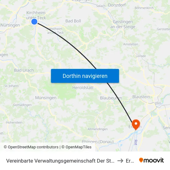 Vereinbarte Verwaltungsgemeinschaft Der Stadt Kirchheim Unter Teck to Erbach map