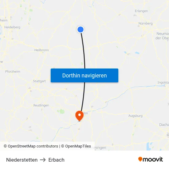 Niederstetten to Erbach map