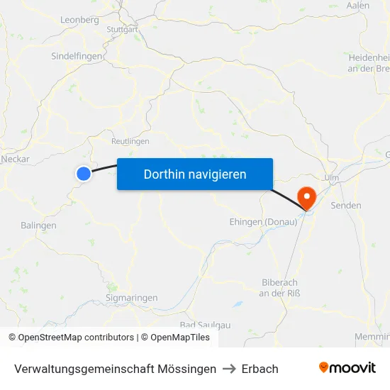 Verwaltungsgemeinschaft Mössingen to Erbach map