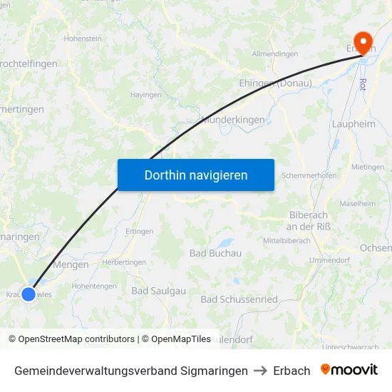 Gemeindeverwaltungsverband Sigmaringen to Erbach map