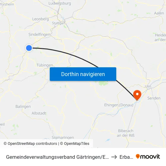 Gemeindeverwaltungsverband Gärtringen/Ehningen to Erbach map