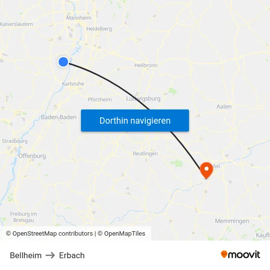 Bellheim to Erbach map