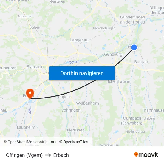 Offingen (Vgem) to Erbach map