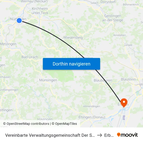 Vereinbarte Verwaltungsgemeinschaft Der Stadt Nürtingen to Erbach map