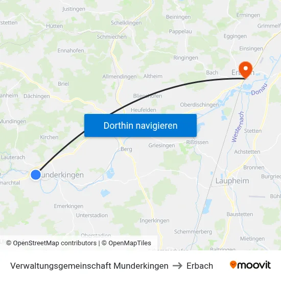 Verwaltungsgemeinschaft Munderkingen to Erbach map