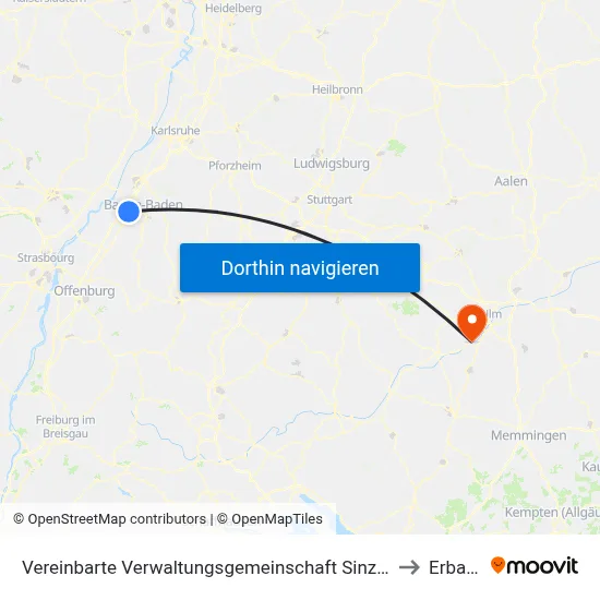 Vereinbarte Verwaltungsgemeinschaft Sinzheim to Erbach map
