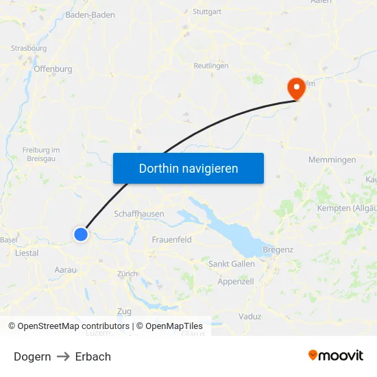 Dogern to Erbach map