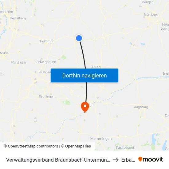 Verwaltungsverband Braunsbach-Untermünkheim to Erbach map